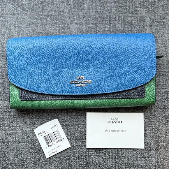 Coach Tricolor Blue, Green, and Black Clutch - Picture 1 of 5